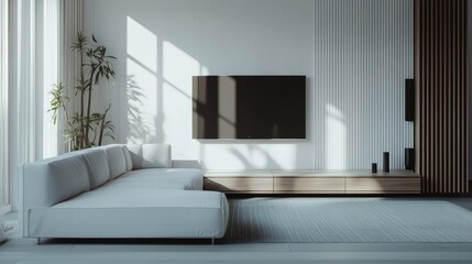 Modular corner sofa against tv Minimalist interior design of modern living room