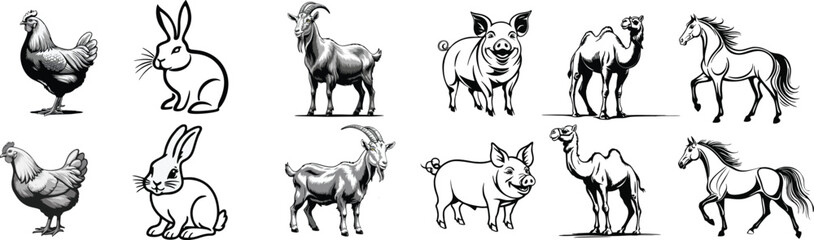 set of livestock vector illustration logo designs