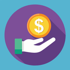 Cash back icon. Hand hold coin