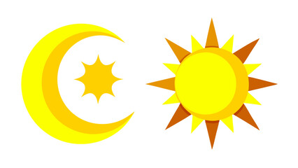 Day and night, sun and moon. Flat icons isolated on white background