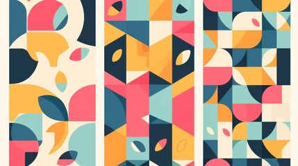Set of Three Colorful Geometric Vector Pattern Designs