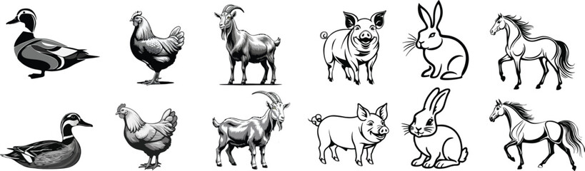 set of livestock vector illustration logo designs