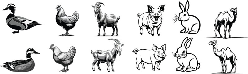 set of livestock vector illustration logo designs