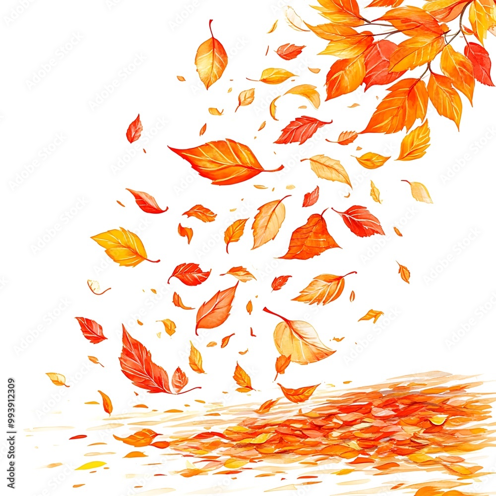 Wall mural Watercolor Illustration of Falling Autumn Leaves.