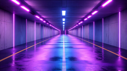 Fototapeta premium Neon Lights Tunnel 3D Illustration