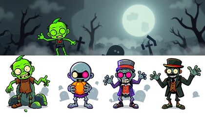 Fototapeta premium set of halloween monsters. set of monsters. set of monsters isolated on white. set of halloween zombie 