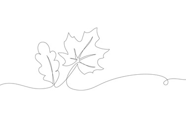 autumn leaves in line art style, one continuous line drawing, hand drawn vector illustration isolated on white background, modern abstract design element for greeting cards,invitation,banner,poster