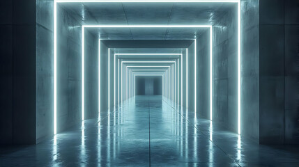 Futuristic Neon Corridor 3D Illustration