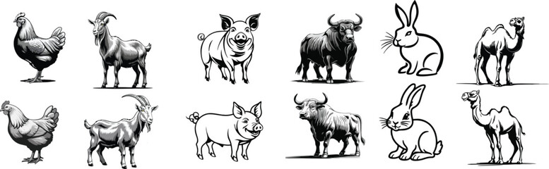 set of livestock vector illustration logo designs