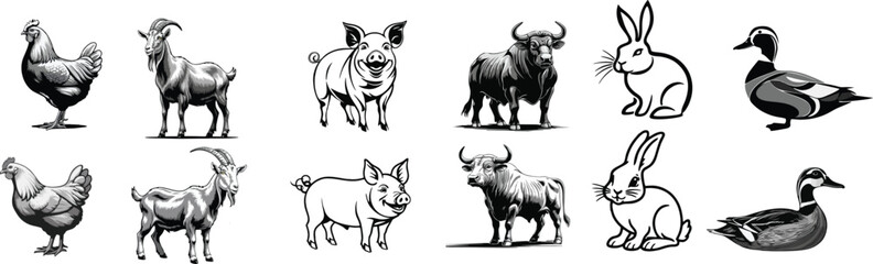 set of livestock vector illustration logo designs