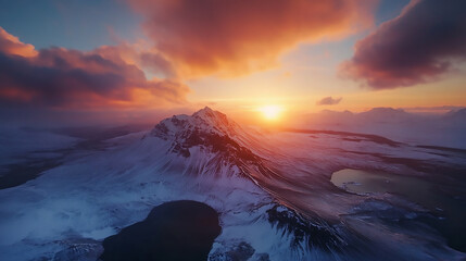 Fototapeta premium Peaceful sunrise over scenic mountain landscape with rolling hills and soft light.