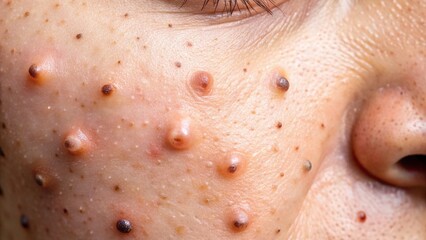 Fototapeta premium Close-up of blackheads on human skin showcasing pores and blemishes for skincare and beauty purposes