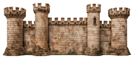 PNG Medieval castle wall architecture building white background