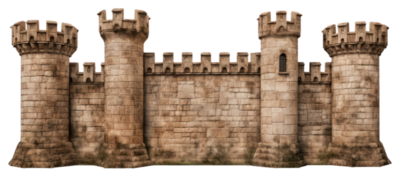 PNG Medieval castle wall architecture building white background