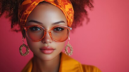 Fototapeta premium Stylish Young Woman with Glasses and Headscarf