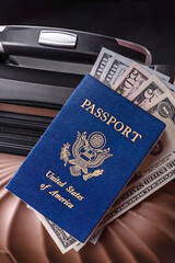 International passport of a USA citizen on a suitcase