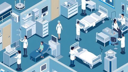 Depict a futuristic hospital where RPA systems manage patient records, ensuring faster and error-free processing