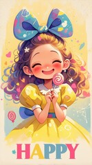 Fototapeta premium Cheerful Bear in Yellow Dress with Pink Details
