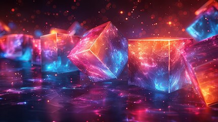 3d motion design. Graphic shapes, isometric triangle poster with realistic futuristic falling objects, space. Minimal background design with geometric shapes. Vector elements composition