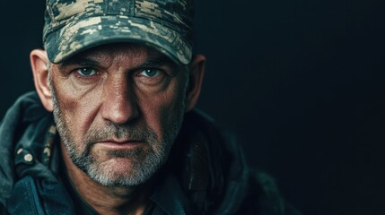 Obraz premium Veteran Soldier with Camouflage Attire Portrait