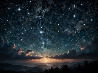 Starry night sky with wispy clouds and sparkling stars.