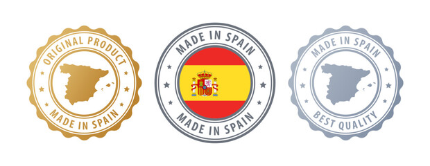 Spain - set of stamps with map and flag. Best quality. Original product. Vector illustration