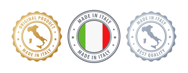 Italy - set of stamps with map and flag. Best quality. Original product. Vector illustration