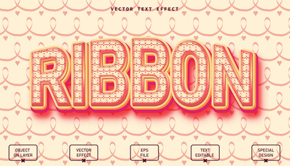 Ribbon 3d text effect with texture vector editable