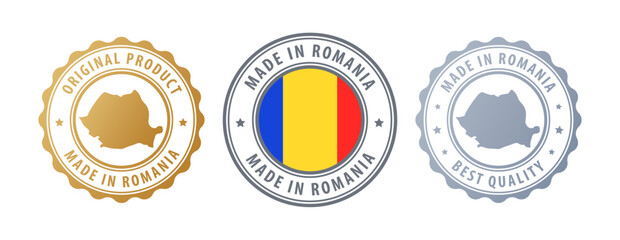 Romania - set of stamps with map and flag. Best quality. Original product. Vector illustration