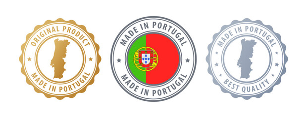 Portugal - set of stamps with map and flag. Best quality. Original product. Vector illustration