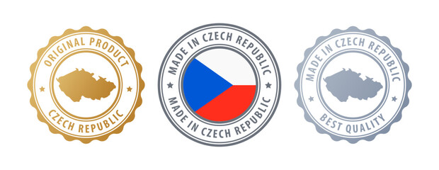 Czech Republic - set of stamps with map and flag. Best quality. Original product. Vector illustration