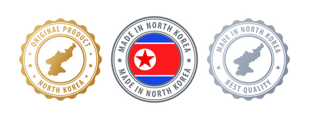 North Korea - set of stamps with map and flag. Best quality. Original product. Vector illustration