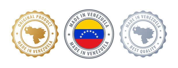 Venezuela - set of stamps with map and flag. Best quality. Original product. Vector illustration