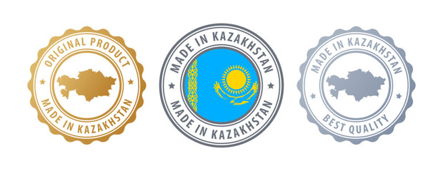 Kazakhstan  - set of stamps with map and flag. Best quality. Original product. Vector illustration