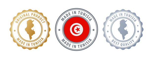 Tunisia - set of stamps with map and flag. Best quality. Original product. Vector illustration