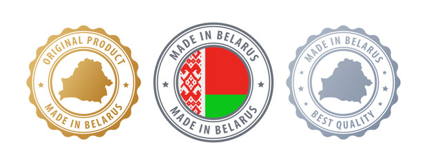 Belarus - set of stamps with map and flag. Best quality. Original product. Vector illustration