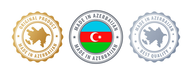 Azerbaijan - set of stamps with map and flag. Best quality. Original product. Vector illustration