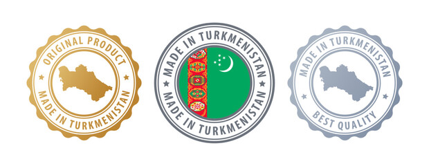 Turkmenistan - set of stamps with map and flag. Best quality. Original product. Vector illustration