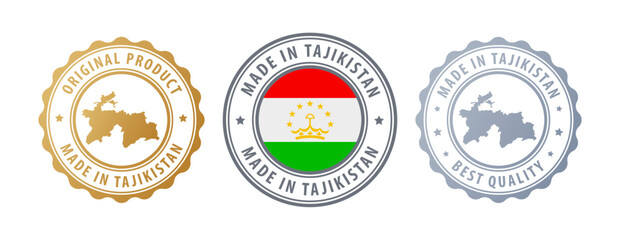 Tajikistan - set of stamps with map and flag. Best quality. Original product. Vector illustration