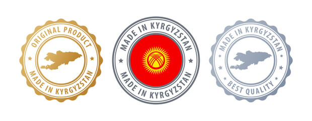 Kyrgyzstan - set of stamps with map and flag. Best quality. Original product. Vector illustration