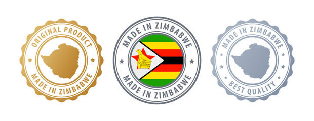 Zimbabwe - set of stamps with map and flag. Best quality. Original product. Vector illustration