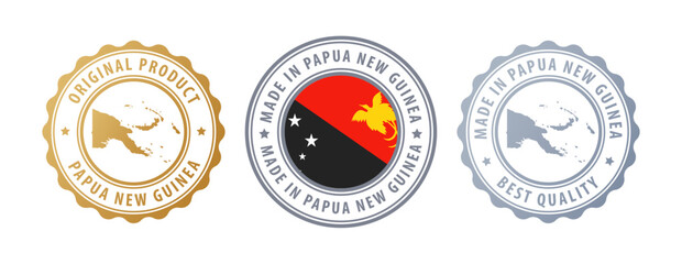 Papua New Guinea - set of stamps with map and flag. Best quality. Original product. Vector illustration