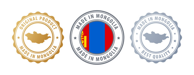 Mongolia - set of stamps with map and flag. Best quality. Original product. Vector illustration