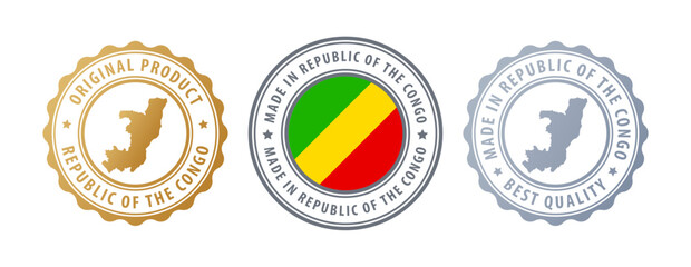 Republic of the Congo - set of stamps with map and flag. Best quality. Original product. Vector illustration