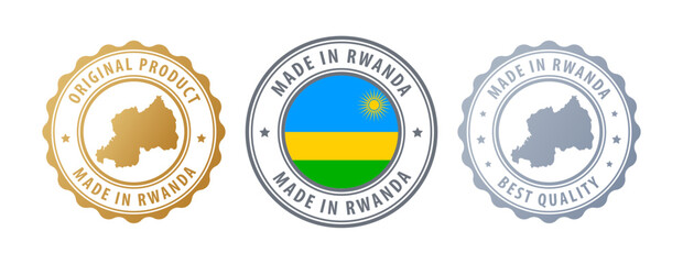 Rwanda - set of stamps with map and flag. Best quality. Original product. Vector illustration