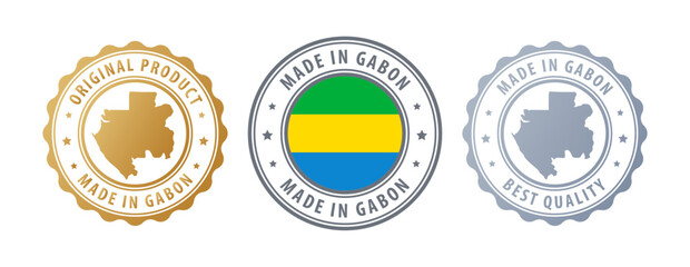Gabon - set of stamps with map and flag. Best quality. Original product. Vector illustration