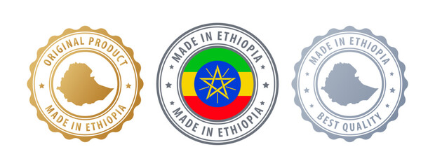 Ethiopia - set of stamps with map and flag. Best quality. Original product. Vector illustration