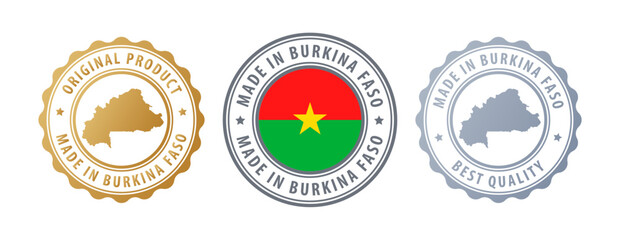 Burkina Faso - set of stamps with map and flag. Best quality. Original product. Vector illustration