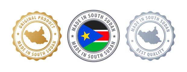 South Sudan - set of stamps with map and flag. Best quality. Original product. Vector illustration