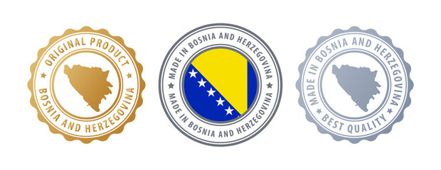 Bosnia and Herzegovina - set of stamps with map and flag. Best quality. Original product. Vector illustration